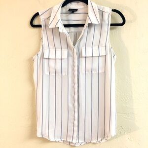 Who What Wear Sleeveless Button Down Blouse Medium White Stripe Nautical